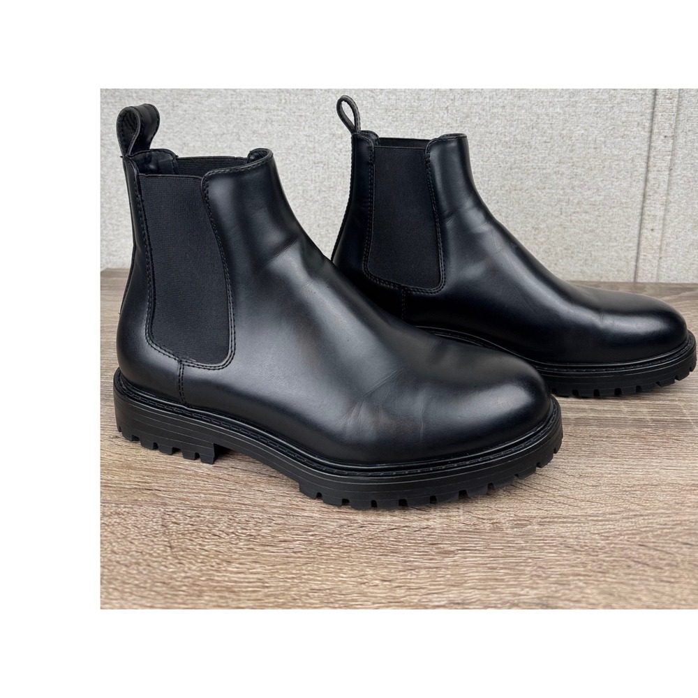 Zara Chelsea Boots Mens Size 43 Eu 10 Us Black Leather Ankle Pull On Heeled